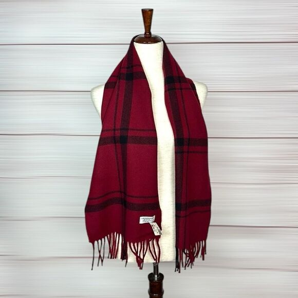NWT Vintage Lambswool Scarf Wine Color with Black Plaid made in Italy Unisex - Picture 6 of 8